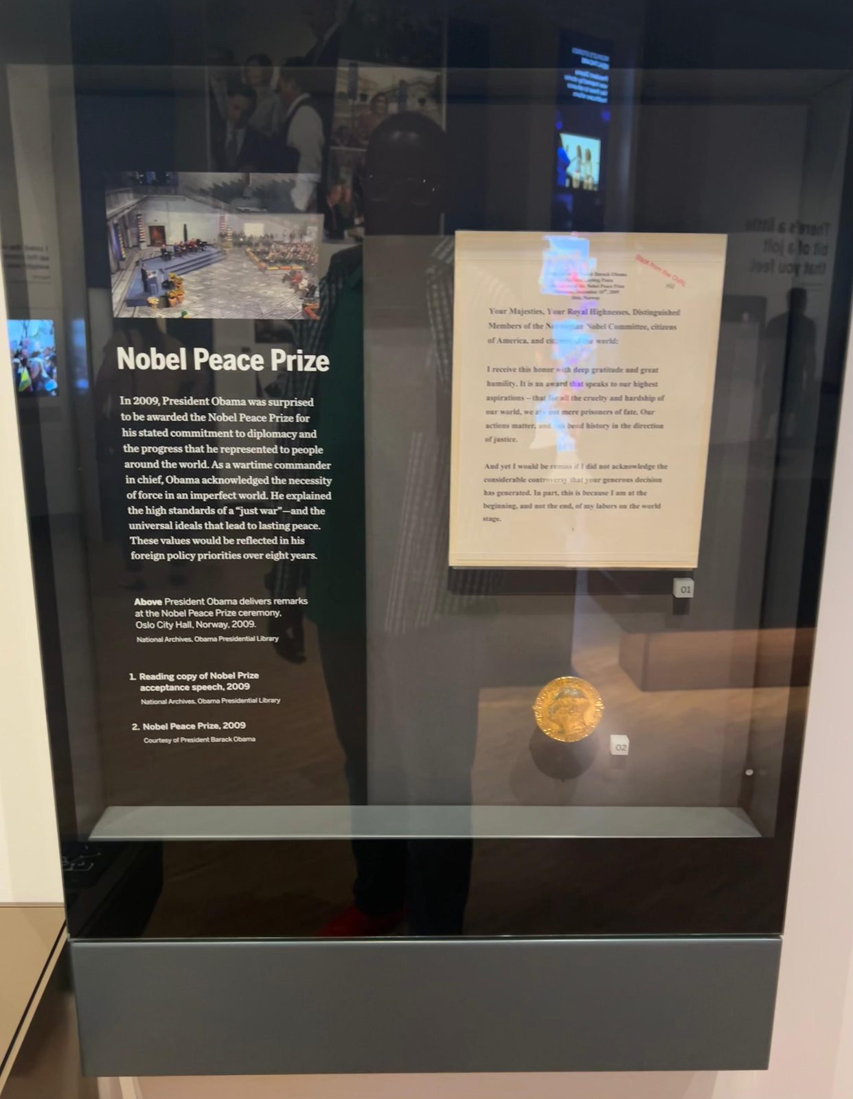 The 2009 Nobel Peace Prize on display at the Obama Presidential Center